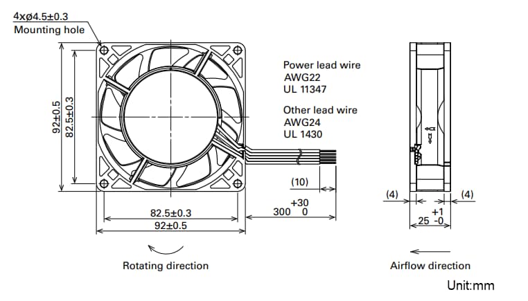 Mechanical Drawing - Sanyo Denki San Ace 92AD 9AD High Airflow ACDC Fans